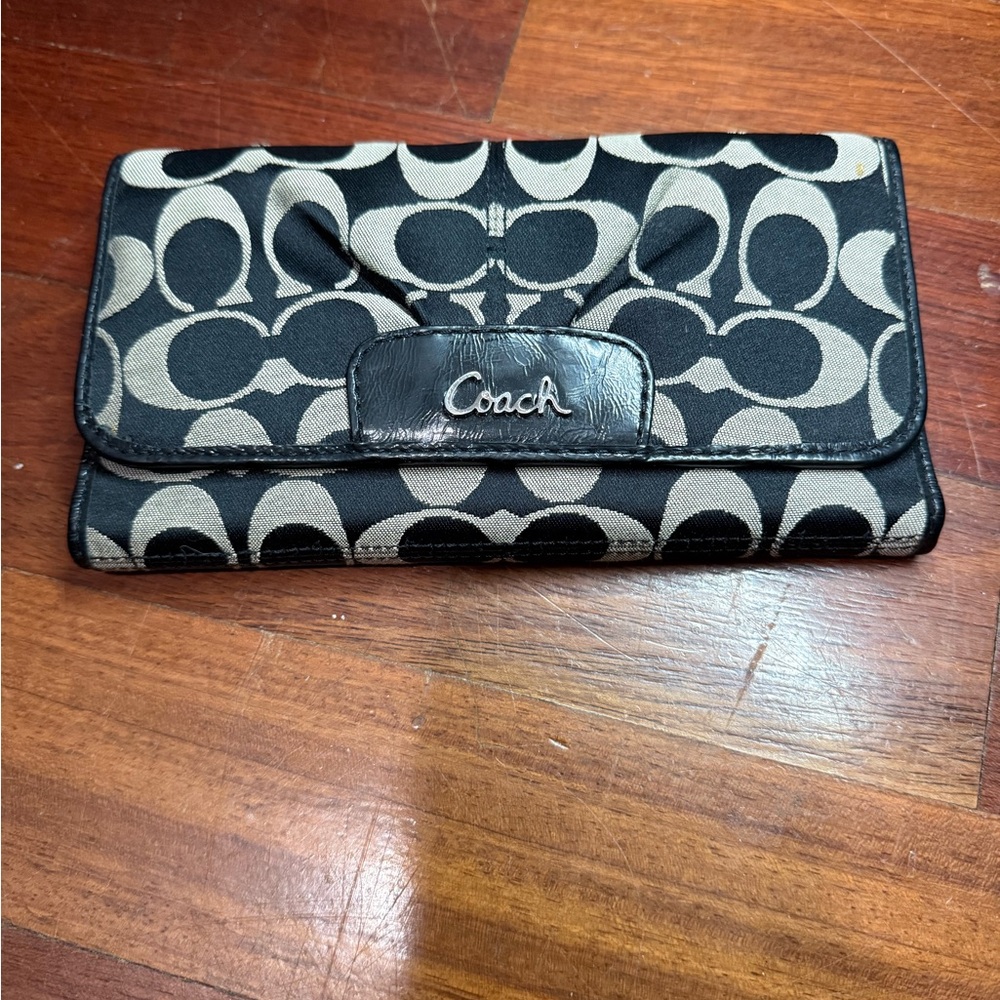 Coach Black and Tan Signature Wallet